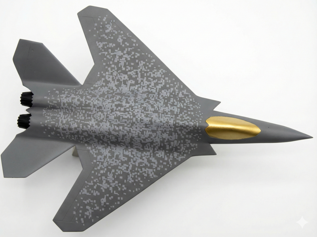 Artistic representation of a futuristic 6th generation fighter jet with Indian and French flags, symbolizing the 10 lakh crore FCAS defense partnership."