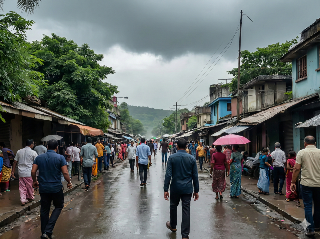 Infographic showing Arctic sea ice melting and its atmospheric connection to the shifting Indian monsoon towards Western India.