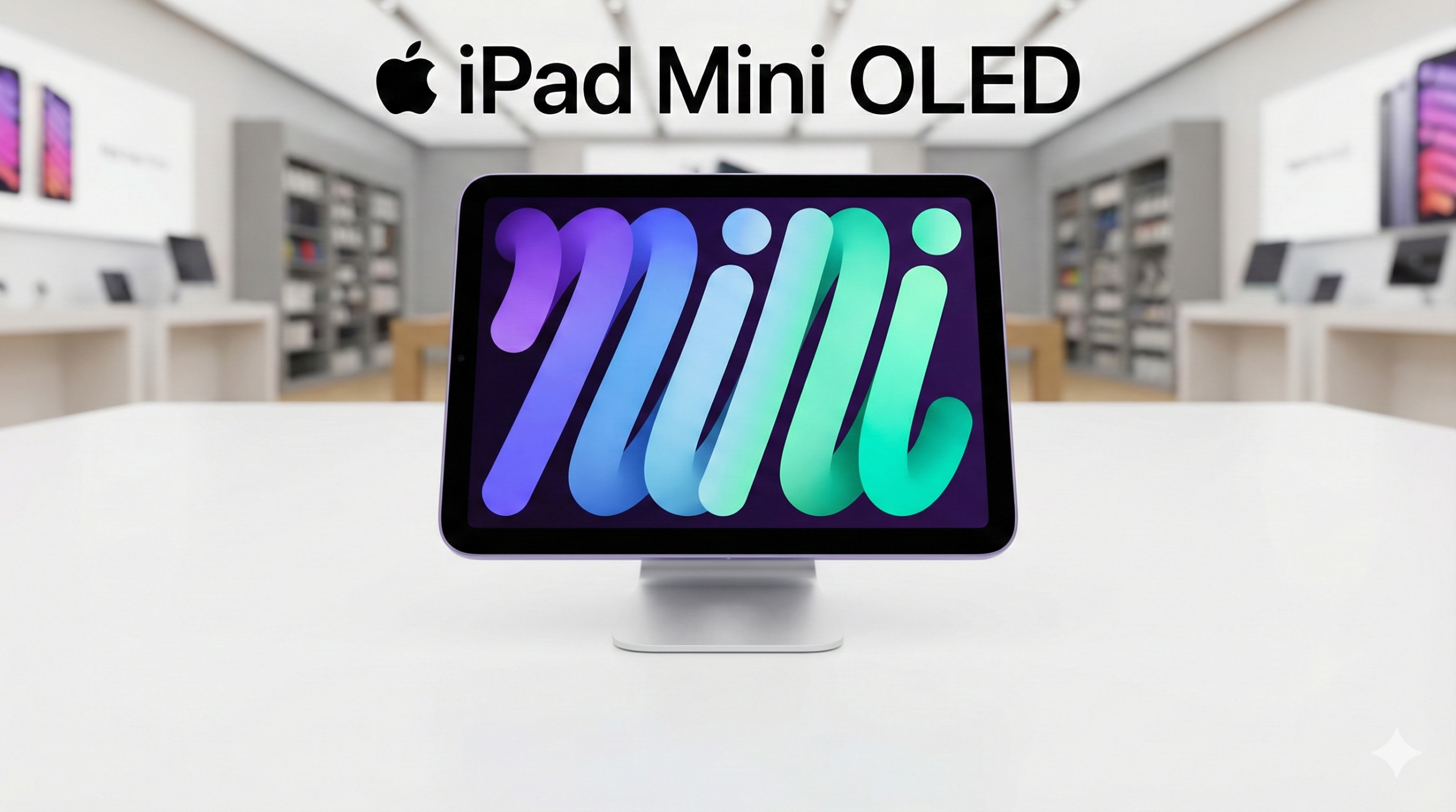 एप्पल आईपैड मिनी 2026 का रेंडर जिसमें ओलेड प्रो-मोशन डिस्प्ले और ए20 प्रो चिपसेट की खूबियों को दर्शाया गया है।