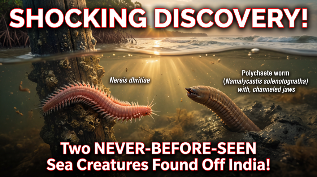 ऊपर की लाइन (बड़ी बोल्ड): चौंकाने वाली खोज!
नीचे की लाइन (मीडियम बोल्ड): भारत के पास दो ऐसे समुद्री जीव मिले जो पहले कभी नहीं देखे गए!