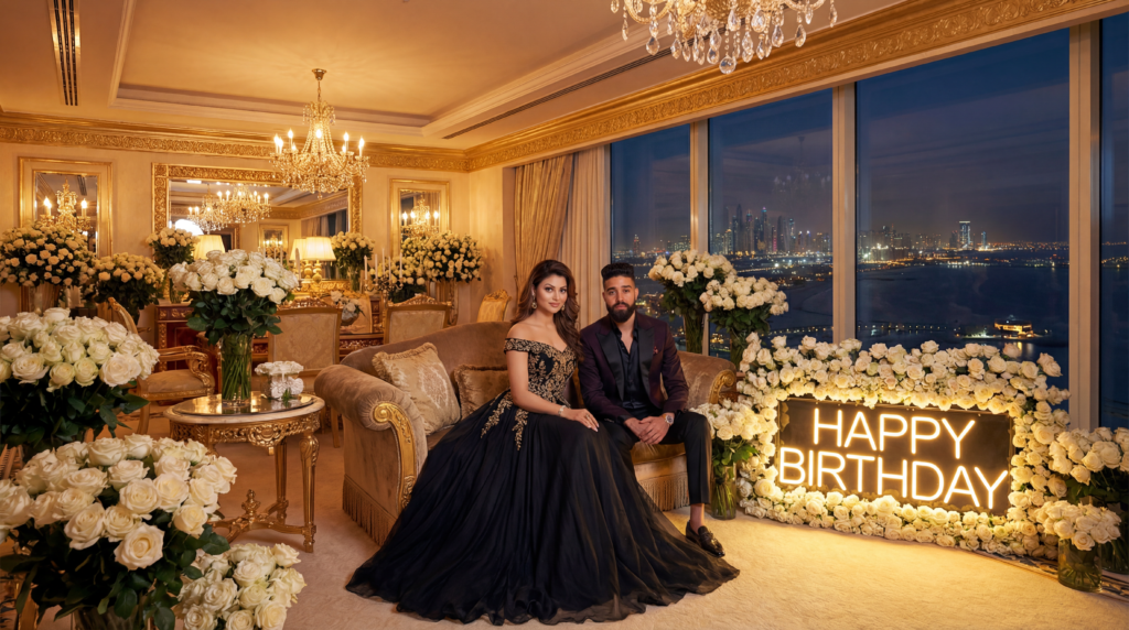 उर्वशी रौतेला और एपी ढिल्लों को बर्थडे सेलिब्रेशन के लिए बुर्ज अल अरब प्रेसिडेंशियल सुइट में एक साथ देखा गया।