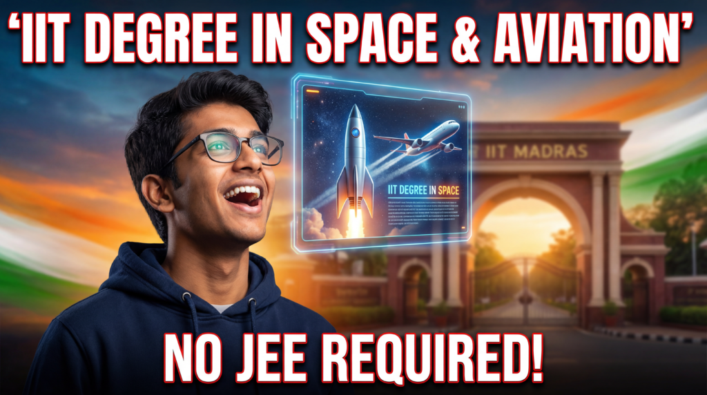 टॉप लाइन (बड़ा बोल्ड): अंतरिक्ष और विमानन में आईआईटी डिग्री
निचली पंक्ति (विस्मयादिबोधक के साथ बोल्ड): जेईई की आवश्यकता नहीं है!