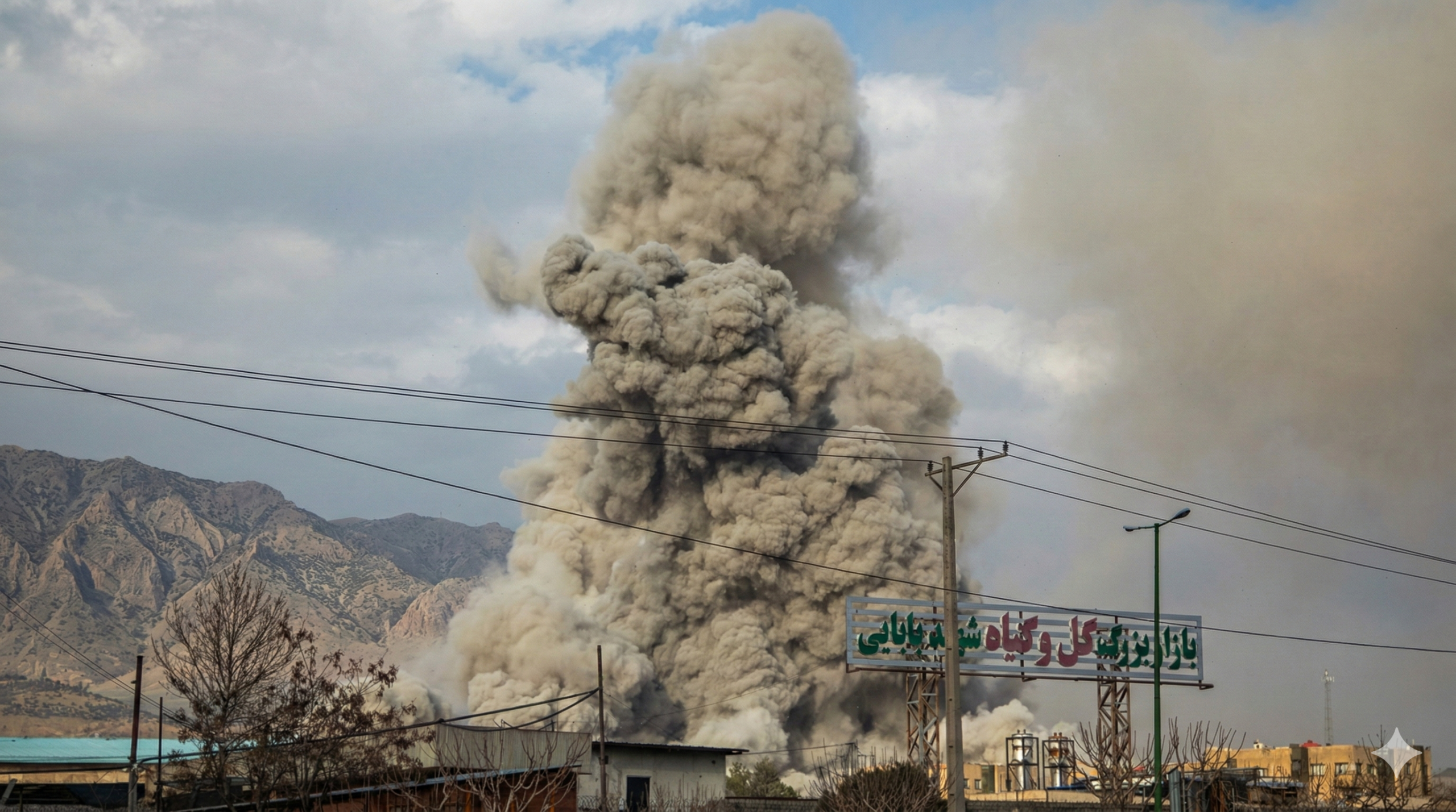 बेरूत में इज़रायली हवाई हमले के बाद जलती हुई इमारत, पृष्ठभूमि में धुएँ का गुबार — ईरान-अमेरिका युद्ध 2026