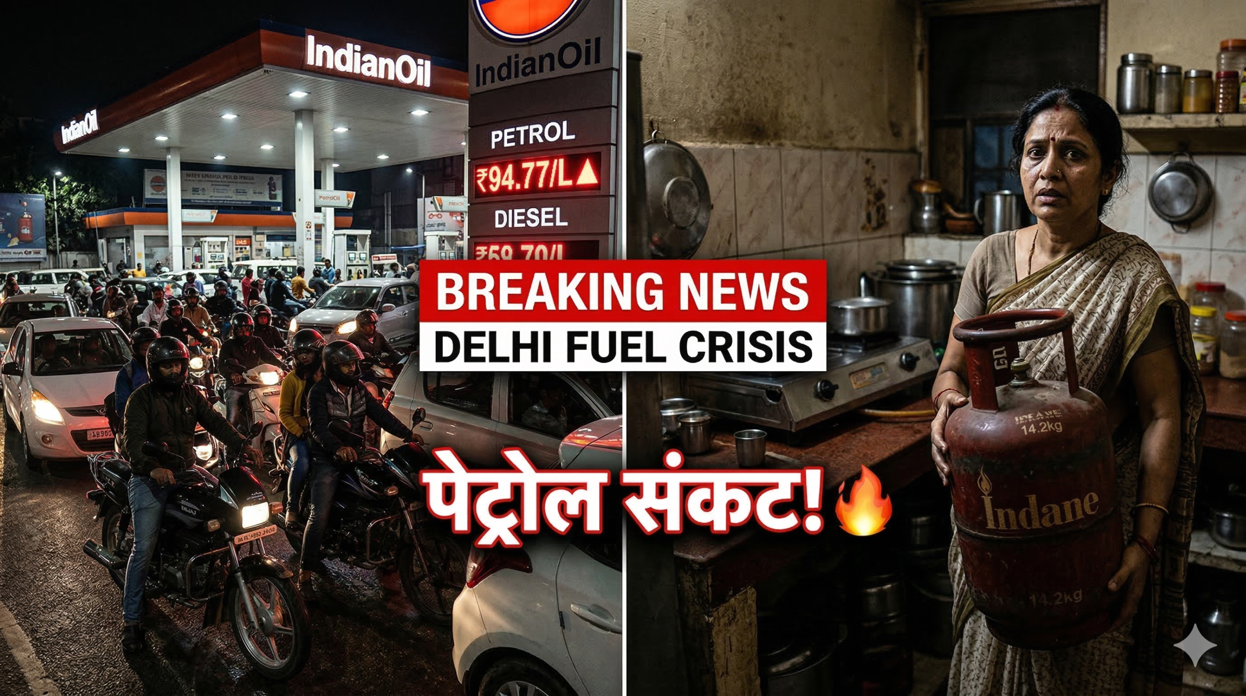 दिल्ली में पेट्रोल और LPG संकट — महंगाई की मार, पेट्रोल पंप पर भीड़ और बढ़ती कीमतें