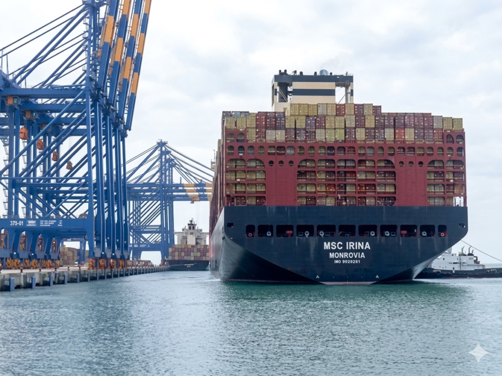 Indian farm produce including basmati rice, onions, and bananas stacked at a port with shipping containers in the background, representing India's agricultural export crisis amid the Israel-Iran West Asia conflict in 2025.