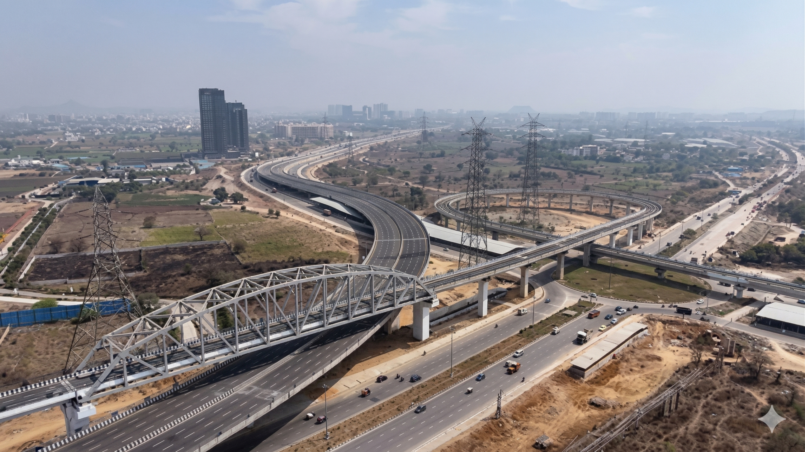 गुरुग्राम द्वारका एक्सप्रेसवे कॉरिडोर में निर्माणाधीन आवासीय और व्यावसायिक परियोजनाएँ, जहाँ 2026–27 के लिए सर्कल रेट में 67 प्रतिशत तक की वृद्धि प्रस्तावित की गई है।