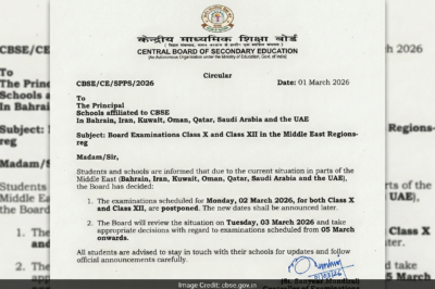 CBSE ने मध्य पूर्व में 2 मार्च को होने वाली कक्षा 10 और 12 की बोर्ड परीक्षाएं स्थगित कीं