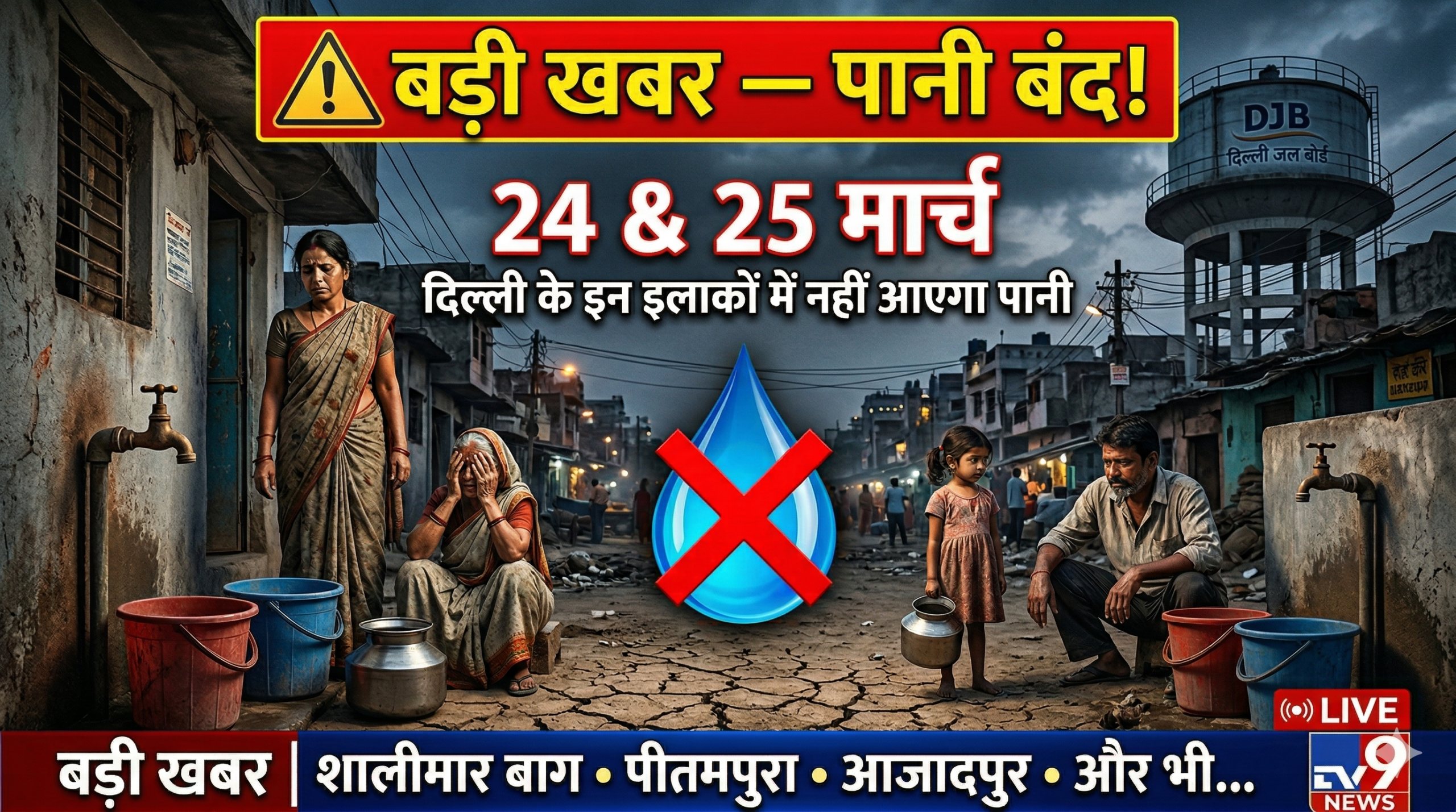 दिल्ली में 24-25 मार्च को पानी की सप्लाई बाधित — प्रभावित इलाकों की सूची