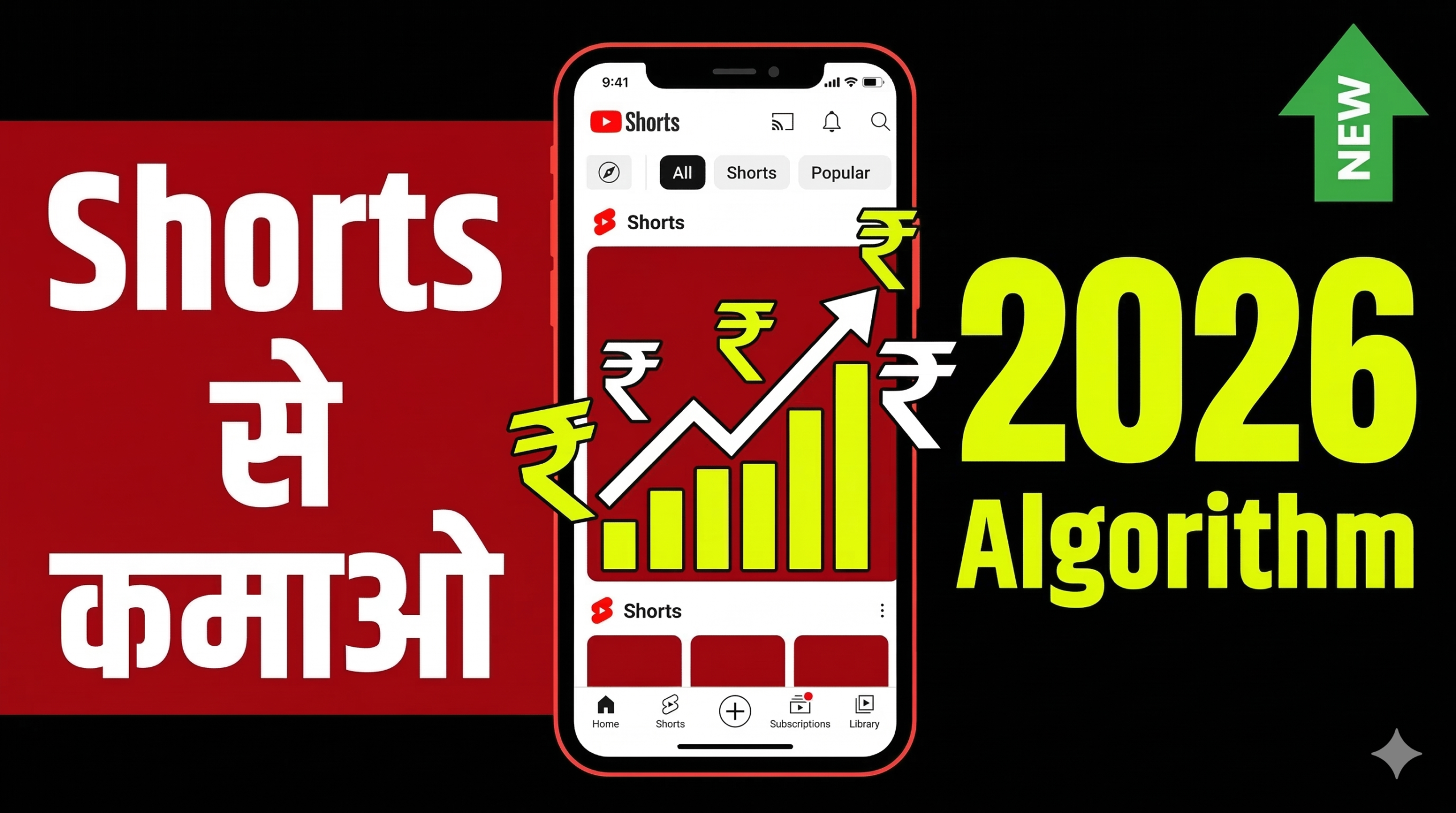 YouTube Shorts monetization guide 2026 — algorithm, YPP rules, और earning tips दिखाता हुआ thumbnail graphic